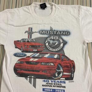 Vintage Ford Mustang 40th Anniversary Shirt Mens Medium White Graphic 2004 EC
